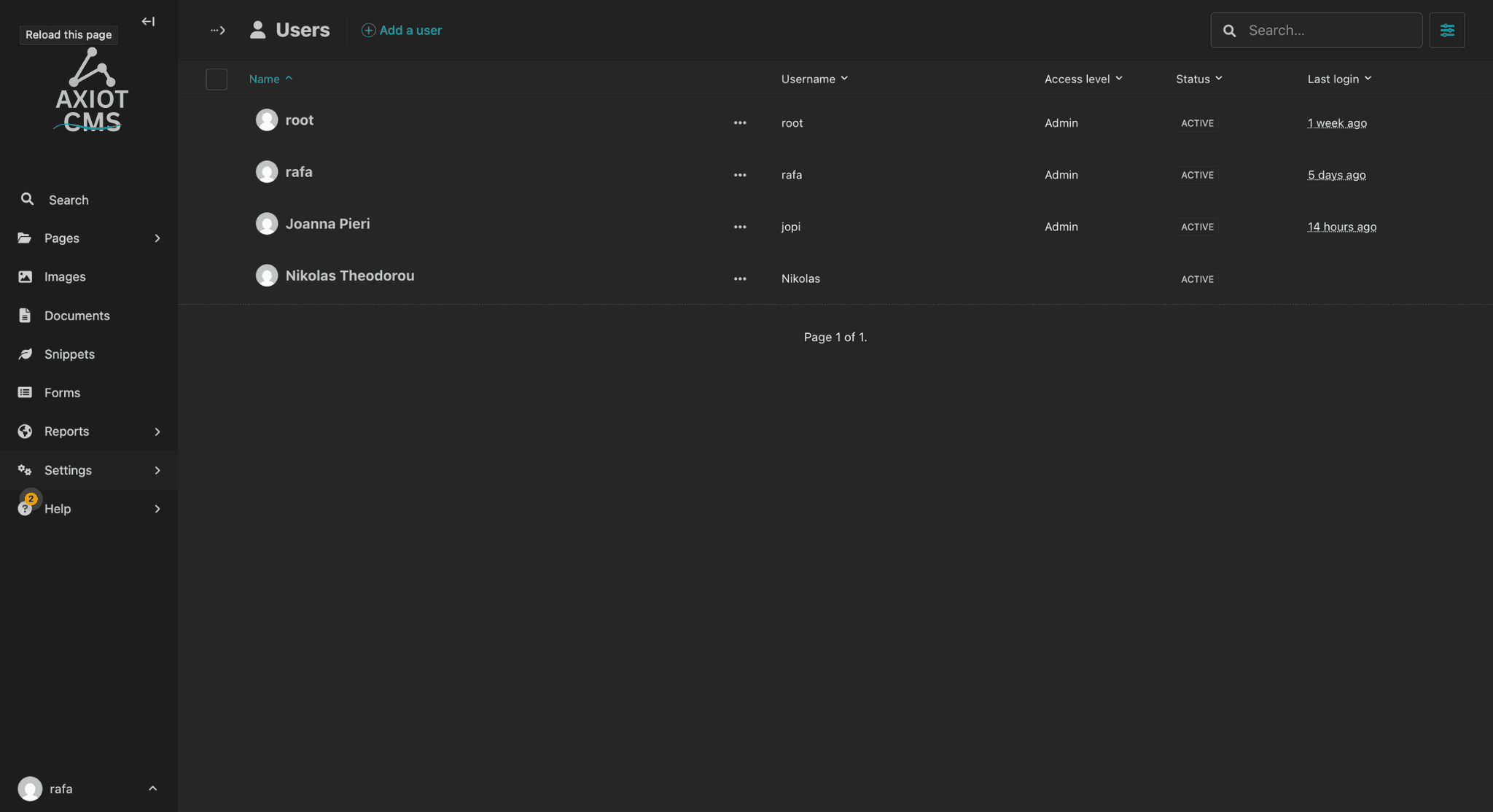 CMS user management and access control settings